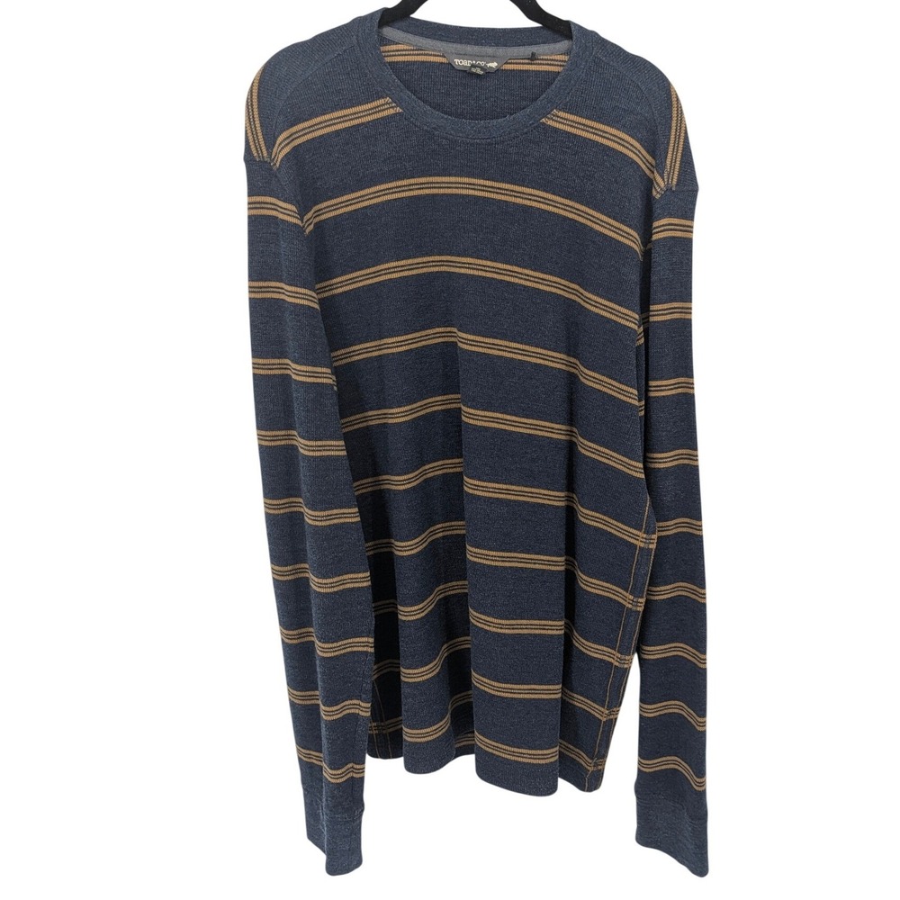 Toad&Co Shirt Mens Large Blue Stripe Long Sleeve Organic Cotton Waffle‎ Gorpcore